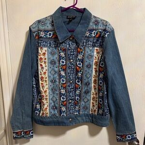 August Max Silk Blend Jean Jacket Women’s XL (3) Bohemian Floral Pattern Button